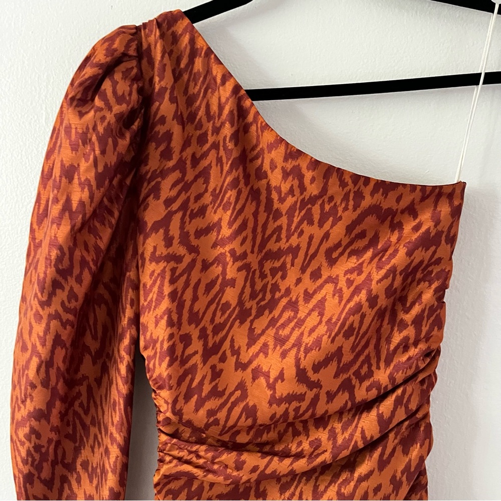 Aritzia Wilfred Rhapsody One Puff Sleeve Animal Print Ruched Mini Dress size 2 - Picture 14 of 16